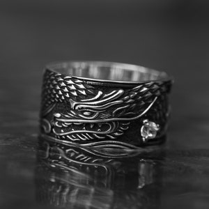 Japanese Dragon Ring, Dragon Band for Men, 925 Sterling Silver Ring, Engraved Ring, Engraved Dragon Ring Jewelry, Unique Ring Bands for Men