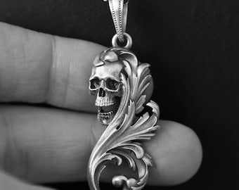 Skull Pendant, 925 Sterling Silver, Biker Silver Skull Pendant, Goth Jewellery, Skull Pendant For Men, Memento Mori pendant, Skull Gift