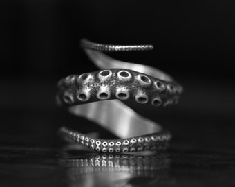 Anello con tentacoli di polpo, argento 925, anello con polpo marino e oceano, anelli con polpo calamaro, anello regolabile, anello con kraken, anello con oceano, anello con animale