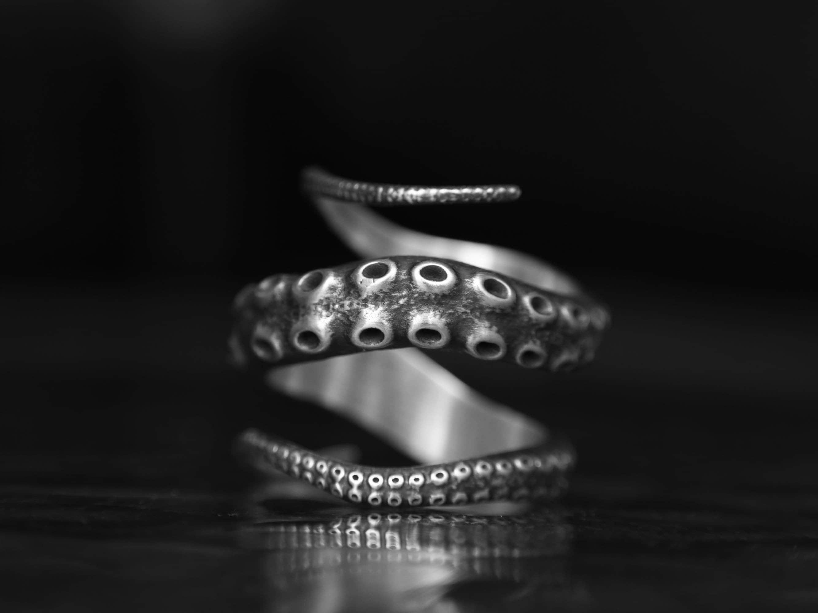 Anello Polpo Per Uomo Anello Calamaro Kraken Mostro Marino In Argento Sterling 925 Con Pietra Blu Aperta Regolabile