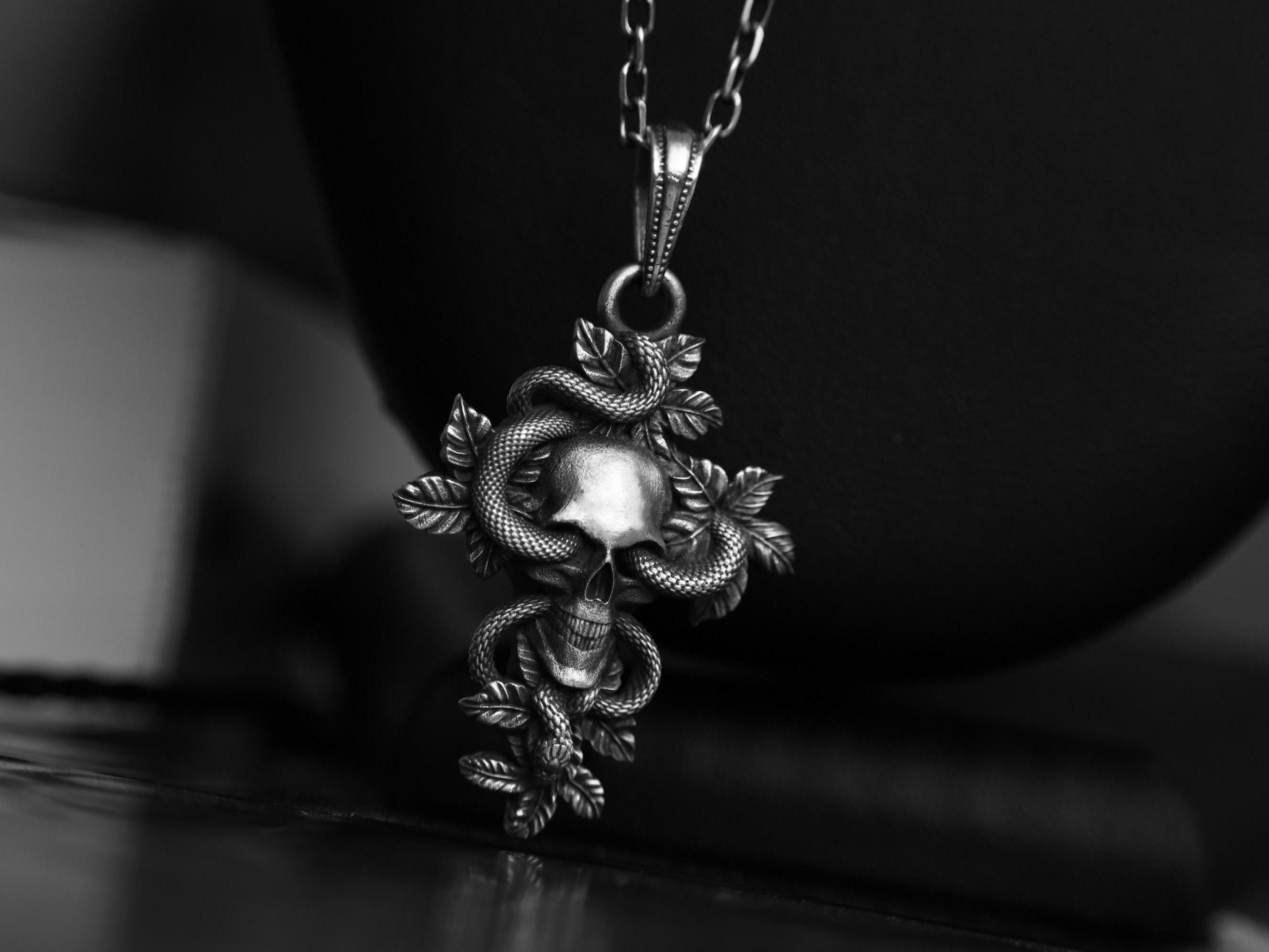 Skulls In Cross Necklace, Cross Crucifix, Goth Gothic Medieval, Skull Pendant, Skull Necklace, Gothic Pendant, Gothic Jewelry, Handmade