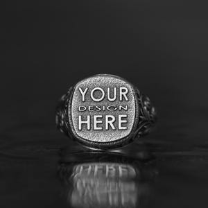 Anillo de plata con grabado personalizado, anillo con sello de logotipo para hombre, plata de ley 925, anillo con logotipo personalizado, anillo con sello de logotipo personalizado, anillo con logotipo