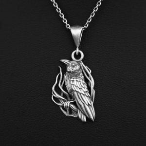 Crow Pendant, 925 Silver, Raven Necklace, Silver Raven, Bird Charm, Bird Memorial Gift, Gift For Husband, Birthday Gift, Animal Necklace