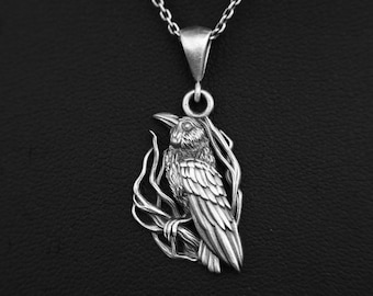 Krähe Anhänger, 925 Silber, Raben Halskette, Silber Rabe, Vogel Charm, Vogel Erinnerungsgeschenk, Geschenk für Mann, Geburtstagsgeschenk, Tier Halskette