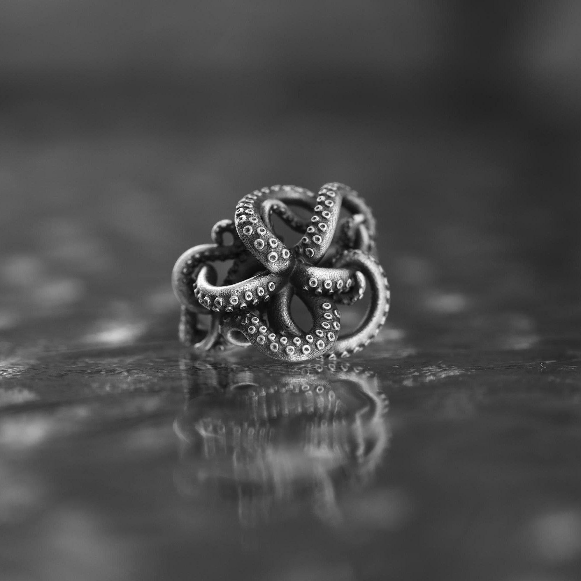 Anello tentacoli di polpo, argento 925, anello polpo oceano mare