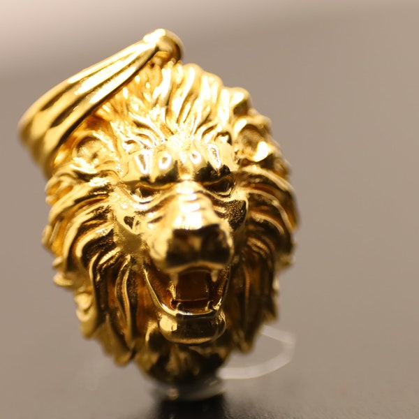 Gold Lion Pendant, Lion Of Judah Men Pendant, African Safari Pendant, Gold Men's Jewelry, Leo Gift, 27.6mm Height, 9k/14k Solid Gold