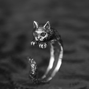 Bague chat, bague en argent 925, bague chat mignon, bague chat minimaliste, bijoux animaux, bijoux chaton finition oxydée, cadeau pour elle