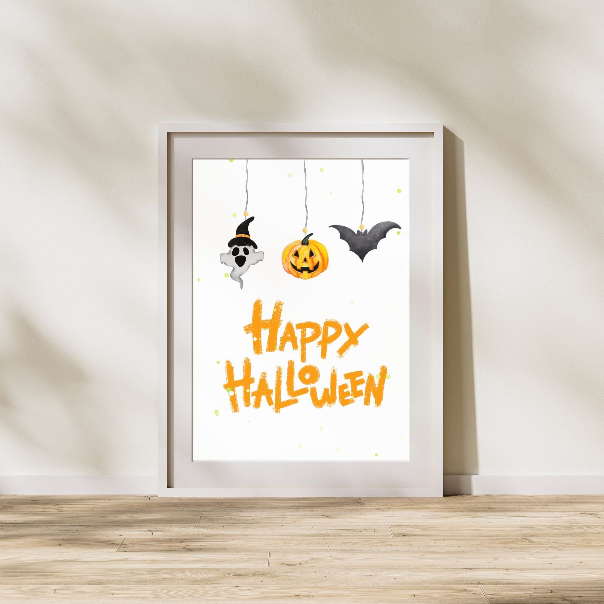 Cute Happy Halloween Wall Art. Halloween Pumpkin Poster, Funny Art