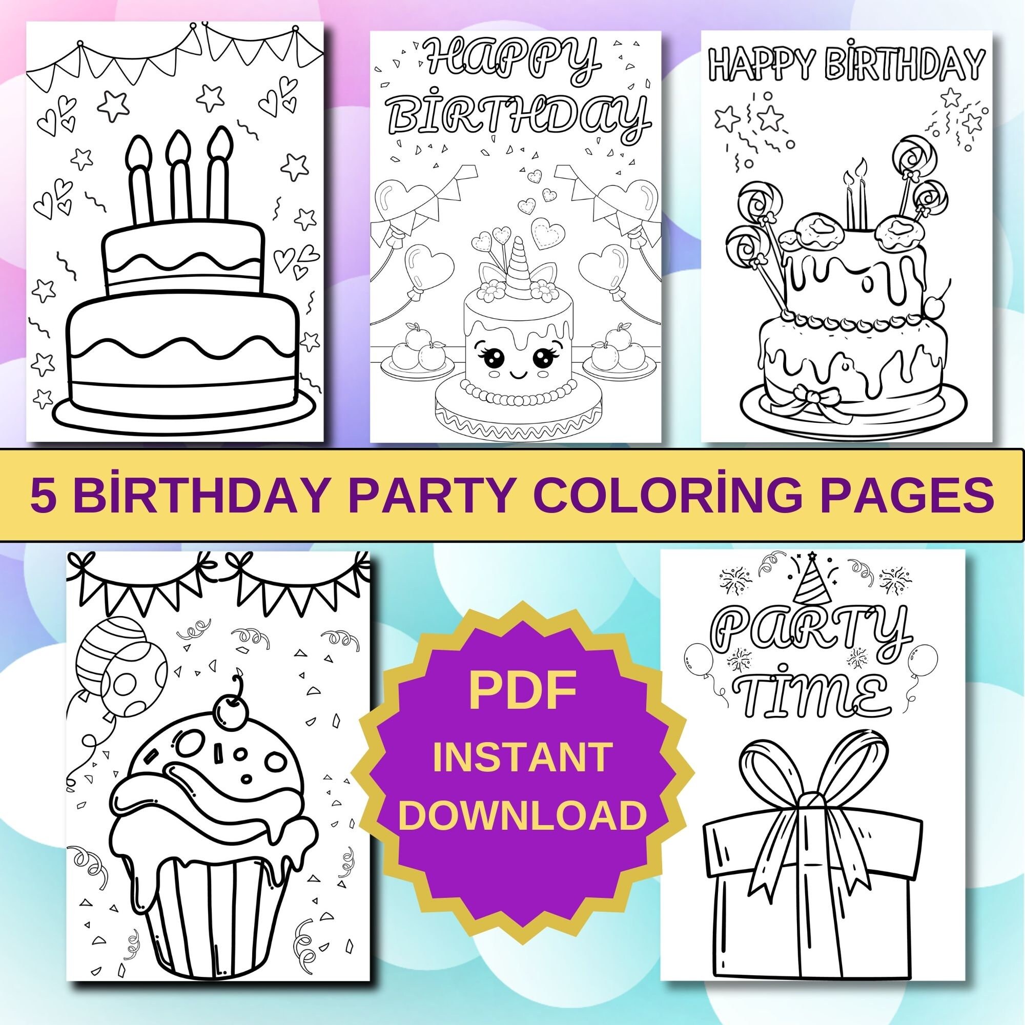 Printable Birthday Coloring Pagescoloring Pages for - Etsy