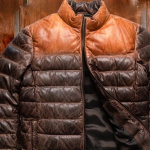 Puffer men's real lamb skin leather two tone brown and Tan color