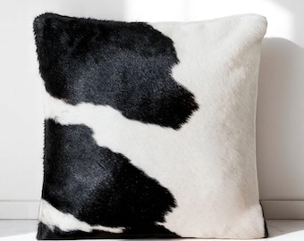 Handmade Set of 2 Cowhide Black and White Hairon Pillow Covers - Farmhouse Rustic Elegance
