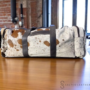 Handmade Cowhide Duffel Bag: Hair-On Leather Travel Bag