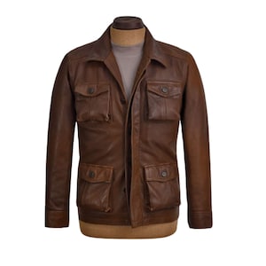 Men&#39;s Real Lamb Skin Leather Jacket, Classic Brown, Perfect for Winter Wardrobe, Ideal Gift for Him