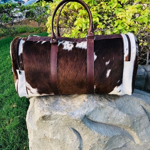 Cowhide Duffle Bag: Hair-On Leather Weekender Travel Bag
