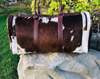 Duffle bag cowhide travel luggage bag weekender hair on gift bag