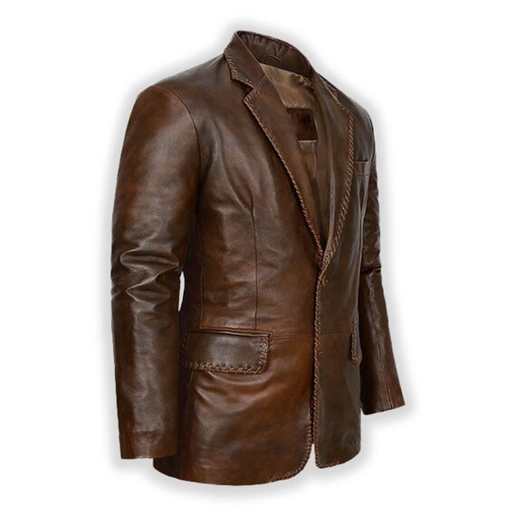 Men's Leather BLAZER Black Classic ITALIAN Tailored Soft REAL