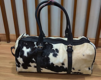 Western bag cowhide real hair on leather duffel bag travel luggage bag