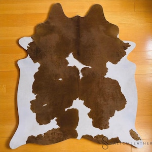 Handmade Cowhide Rug: Natural Brown & White Leather Area Rug