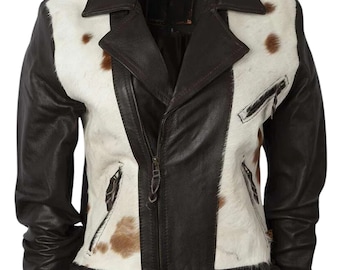 Western Woman Cowhide Jacket - Real Hair-On Leather, Chic and Rustic Outerwear, Ideal Anniversary or Special Occasion Gift