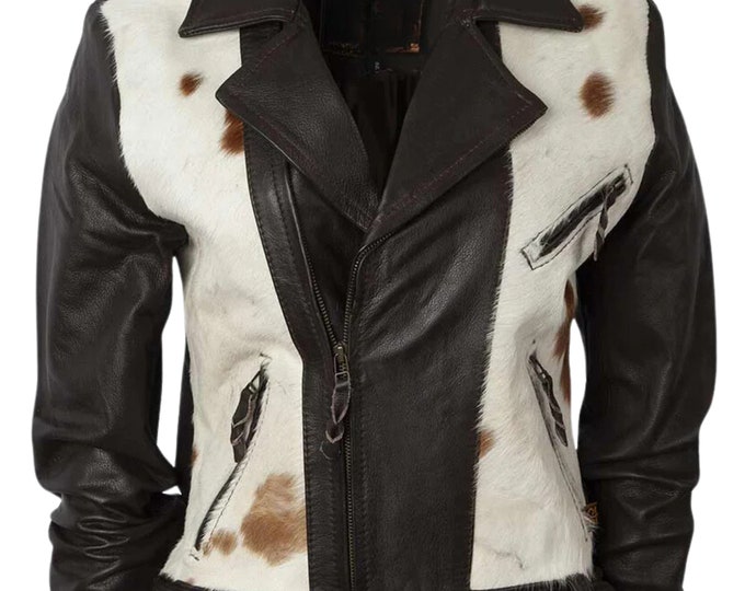 Western Woman Cowhide Jacket - Real Hair-On Leather, Chic and Rustic Outerwear, Ideal Anniversary or Special Occasion Gift