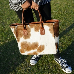 Genuine Cowhide Tote Bag - Large Hair-On Leather Western Bag - Spacious Ponyskin Carryall - Unique Gift for Her