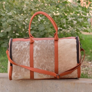 Genuine Cowhide Duffel Bag: Rustic Western Travel Holdall