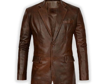 Men's Leather Blazer Coat, Exquisite Lambskin Outerwear, Statement of Elegance, Perfect Birthday or Anniversary Gift for Him