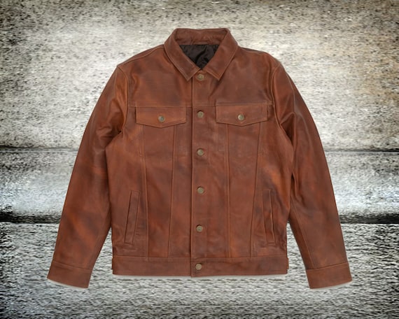 Men's Distressed Lambskin Leather Jacket - Brown Stylish
