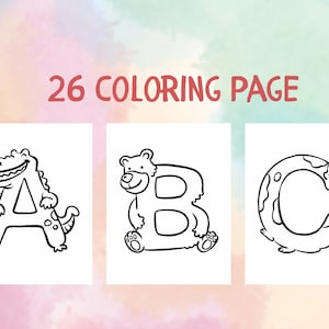 ABC Alphabet Coloring Pages Sheets Printable Digital Worksheets for Kids : Preschool - Kindergarten Homeschool 26 Pages PDF