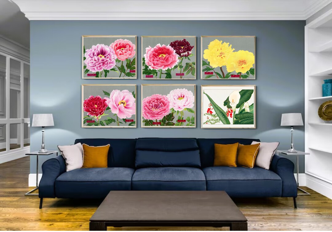 Set of 6 Japanese Flowers Painting Watercolor Flower Etsy
