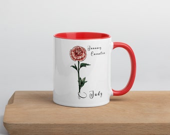 Personalized Birth Flower Coffee Mug With Name, month and month flower