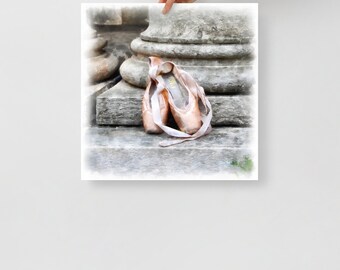 Poster with watercolor painting ballet shoes