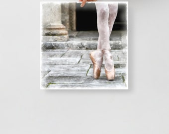 Poster with watercolor painting ballet shoes