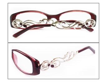 Gafas de lectura Fancy Pants Curly Q con montura roja vino y plateada +1.00 +1.50 +2.00 +3.00 +3.50