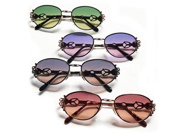 Cool Color Tint Sunglasses Metal Frame Ombre Shade Green Purple Pink Lens