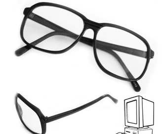 Reading Glasses Tech Geek 70-80&#39;s style Black Rectangle Frames +1.00 thru +3.50 Lens Strengths