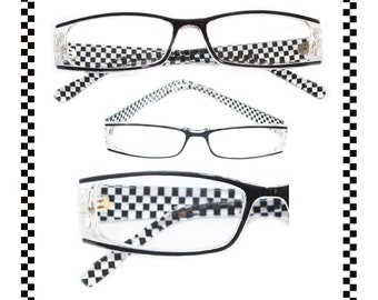 Reading Glasses Black and White Checkerboard +1.00