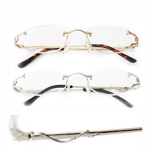 Reading Glasses Oval Frameless Clear Pretty Metal Trim Naked Eye Gold and Silver +1.00 +1.25 +1.50 +1.75  +2.25