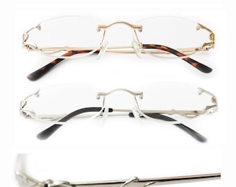 Occhiali da lettura ovali senza montatura trasparenti con graziosi dettagli in metallo, occhiale nudo, oro e argento +1,00 +1,25 +1,50 +1,75