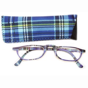 Reading Glasses Half Eye Blue Plaid with matching case +1.50 +2.00