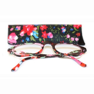 Reading Glasses Black Pink Flowers with matching case +1.00 +2.00 +2.50