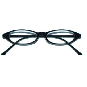 Puede incluir: Gafas ovaladas negras con un fino marco negro.