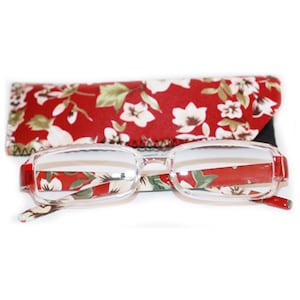 Reading Glasses Red Flower Hibiscus Floral w/ Case +1.25 thru +3.00