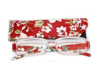 Reading Glasses Red Flower Hibiscus Floral w/ Case +1.25 thru +3.00