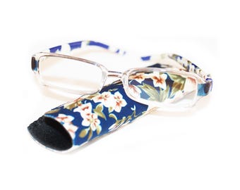 Reading Glasses Blue Flower Hibiscus Floral w/ Case +1.00 thru +2.75
