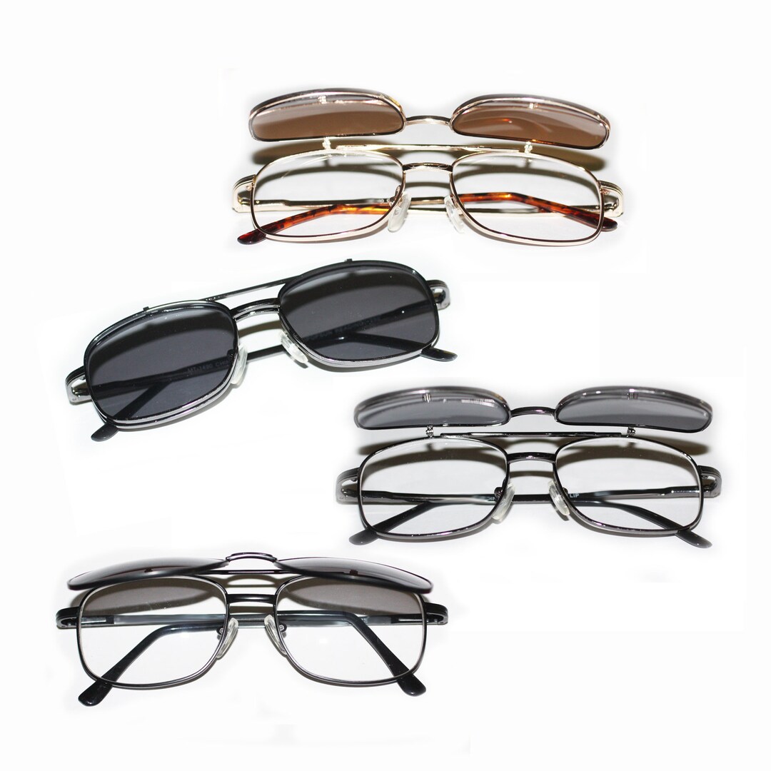 Flip up Reading Glasses Sunglasses Double Bridge Frame Black Gold