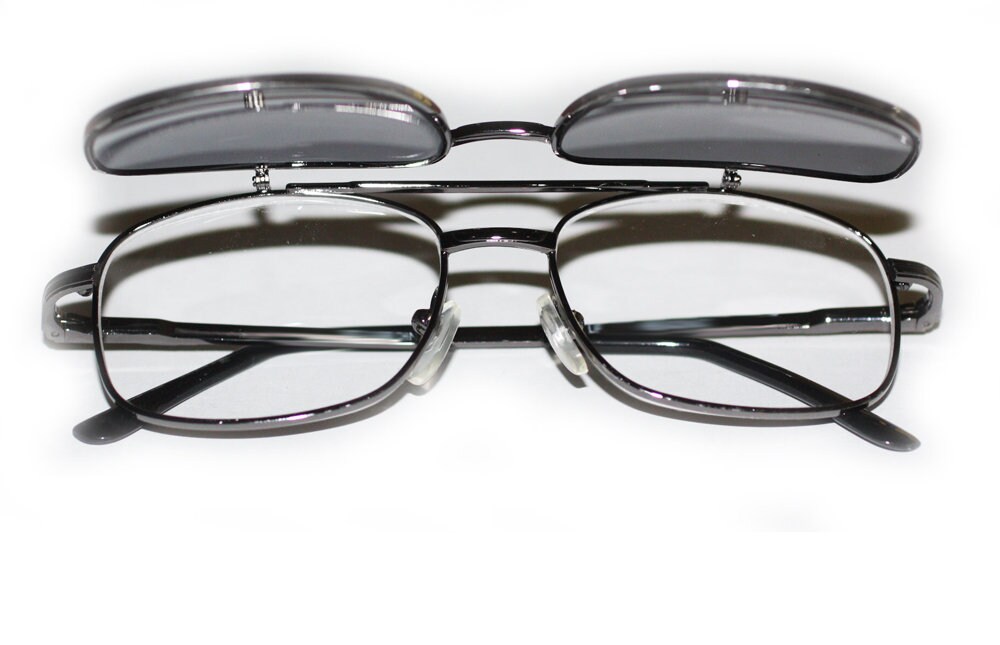 Flip up Reading Glasses Sunglasses Double Bridge Frame Black Gold