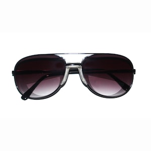 May include: Black aviator sunglasses with a dark gradient lens.