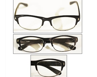 High Power Reading Glasses Retro 60's Black Frame Extra Strong +5.50 Strength