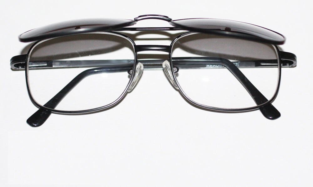 Flip up Reading Glasses Sunglasses Double Bridge Frame Black Gold